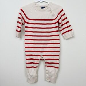 Baby Gap 6-12M Striped Knit Sweater Romper One Piece Cotton Cream Red